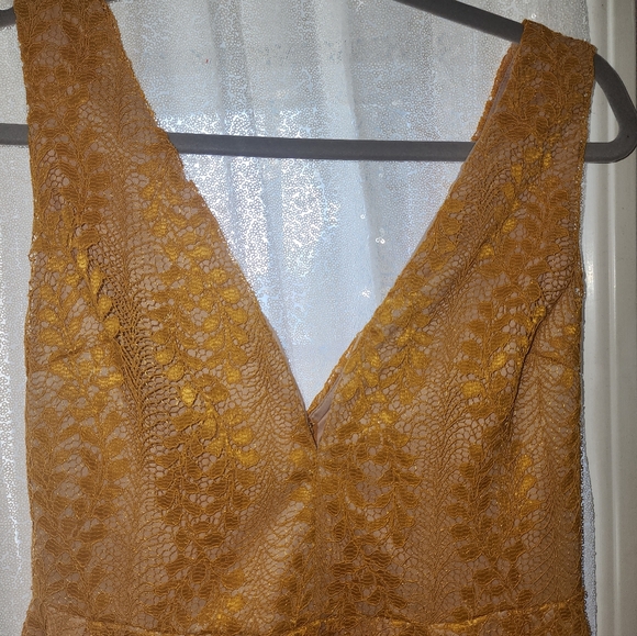 Lulus All Of My Heart Mustard Yellow Lace Skater Dress - Size M - Picture 3 of 3